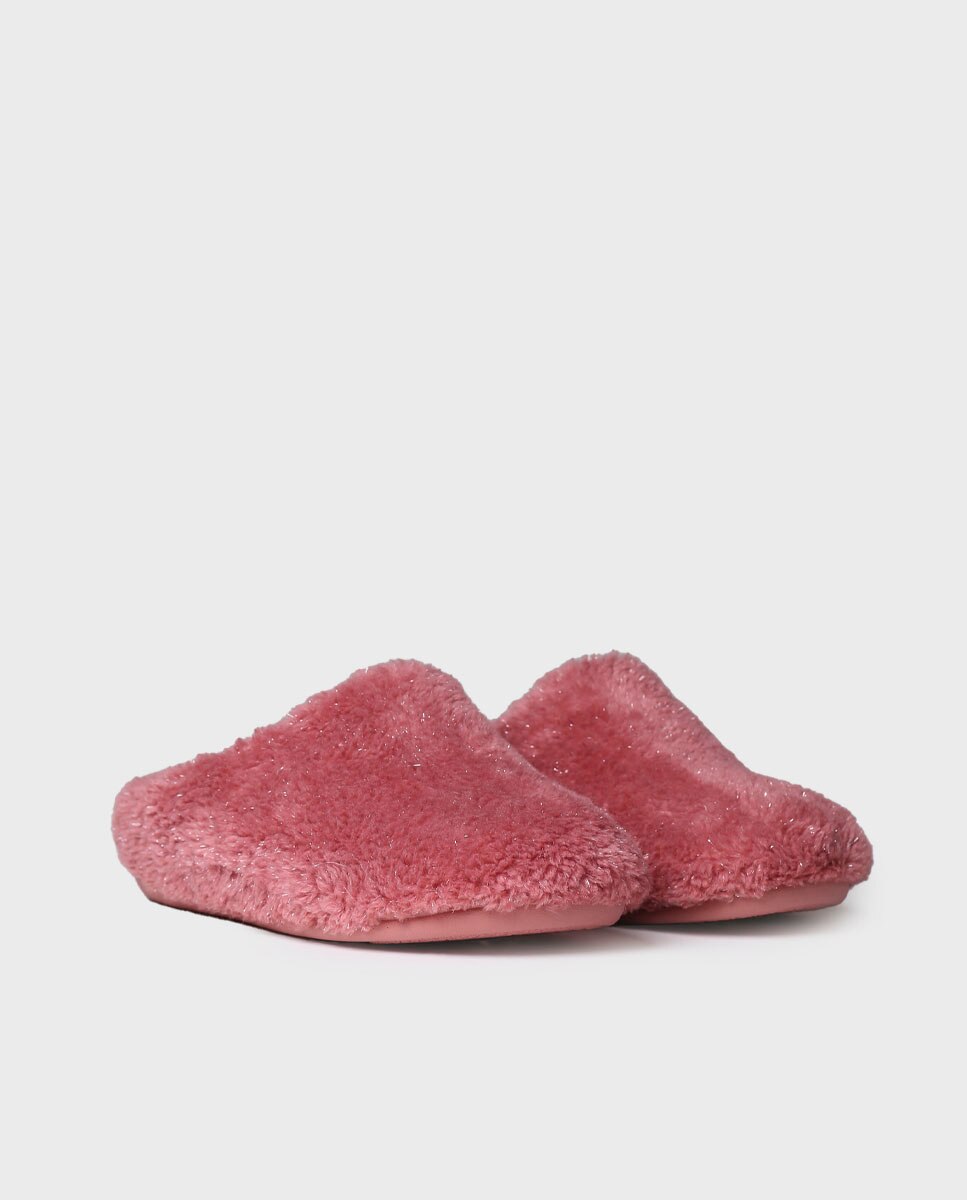 Pantufas Abertas de Tecido com Sola Antiderrapante Rosa-2