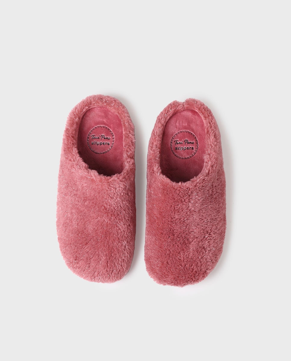 Pantufas Abertas de Tecido com Sola Antiderrapante Rosa-3