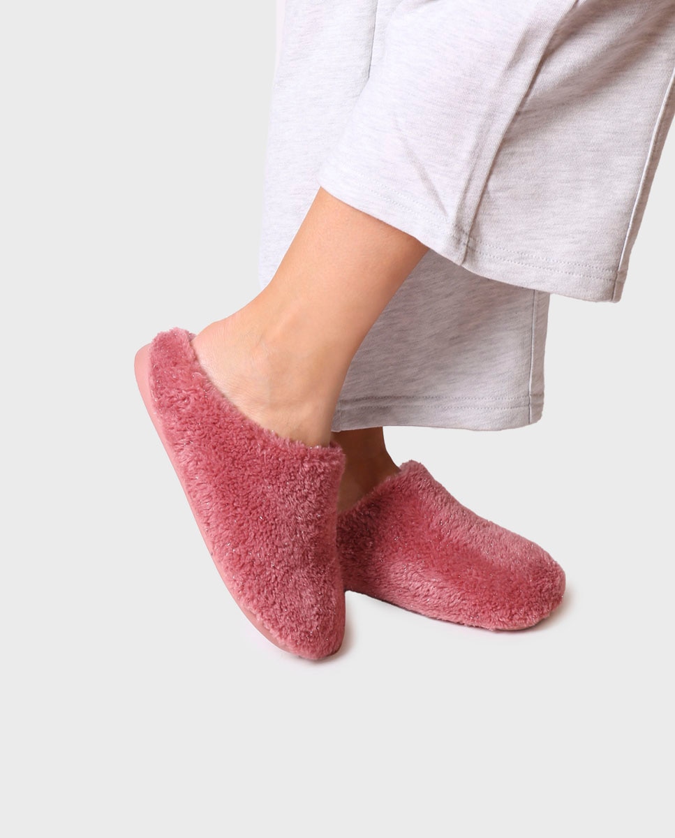 Pantufas Abertas de Tecido com Sola Antiderrapante Rosa-4