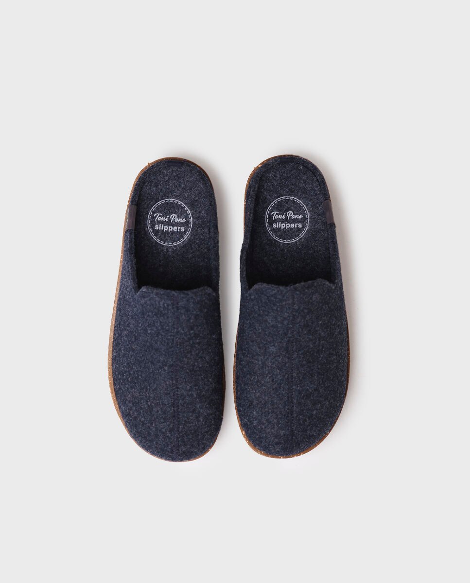 Pantufas Abertas de Feltro com Sola Antiderrapante Azul-marinho-3