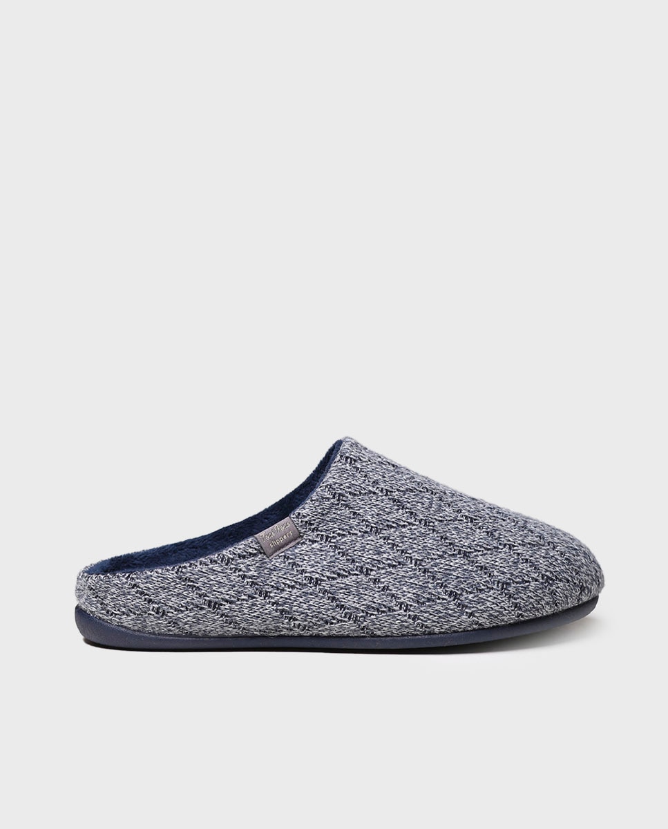 Pantufas Abertas de Tecido Azul-marinho-1