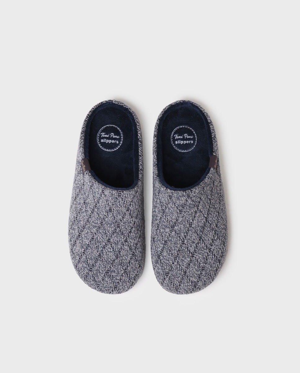 Pantufas Abertas de Tecido Azul-marinho-3