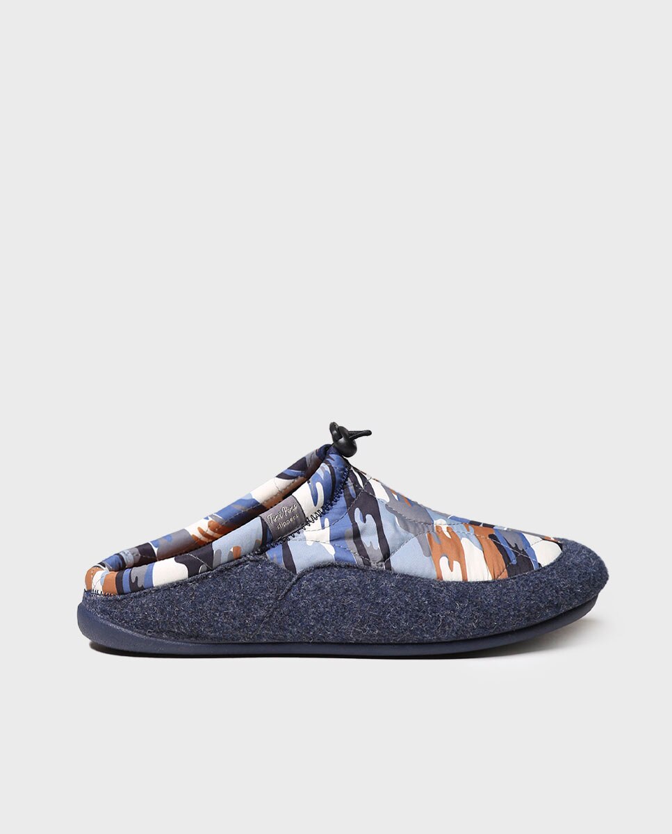 Pantufas de Tecido Acolchoado Azul-marinho / Laranja-1