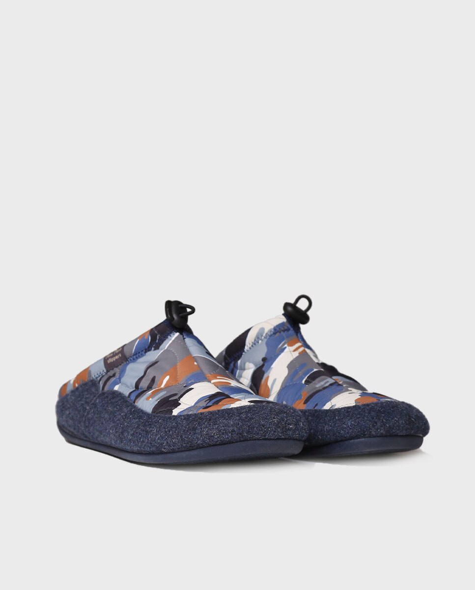 Pantufas de Tecido Acolchoado Azul-marinho / Laranja-2