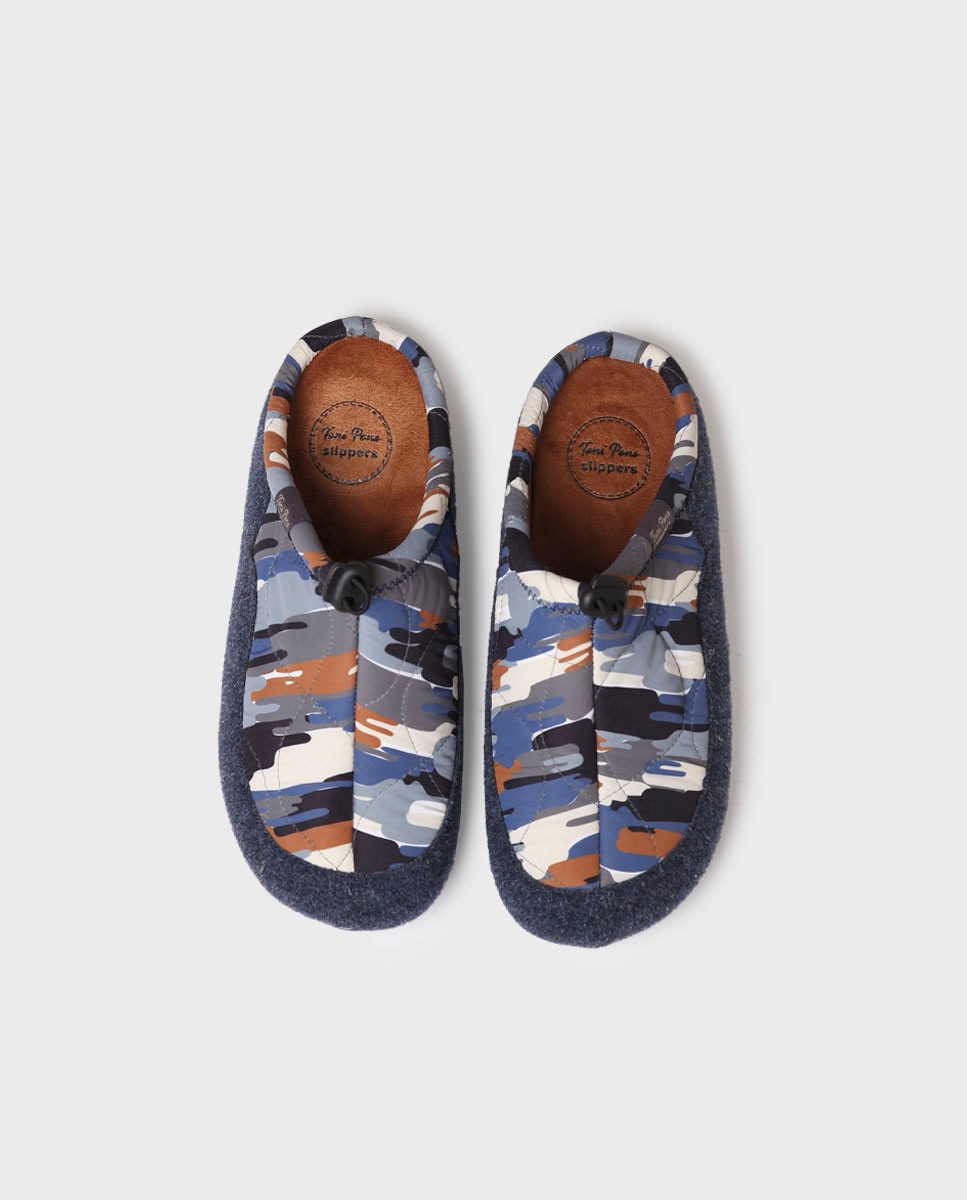 Pantufas de Tecido Acolchoado Azul-marinho / Laranja-3