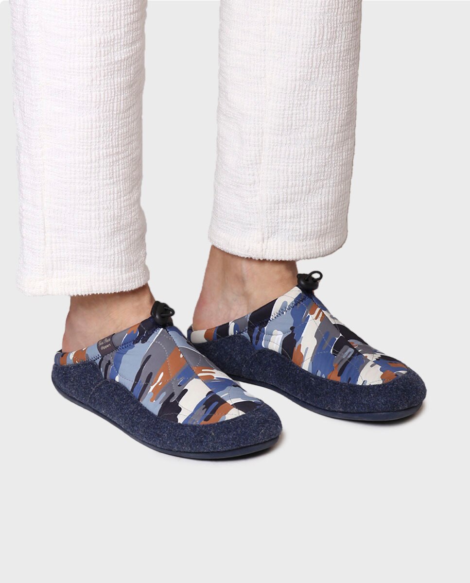Pantufas de Tecido Acolchoado Azul-marinho / Laranja-4