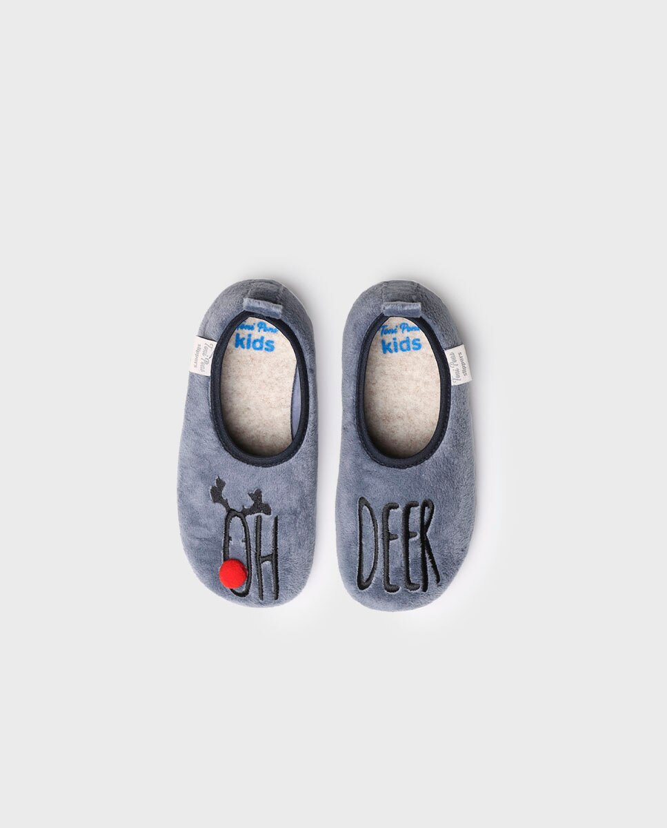 Pantufas Infantil de Tecido com Sola Antiderrapante Toni Pons Azul-3