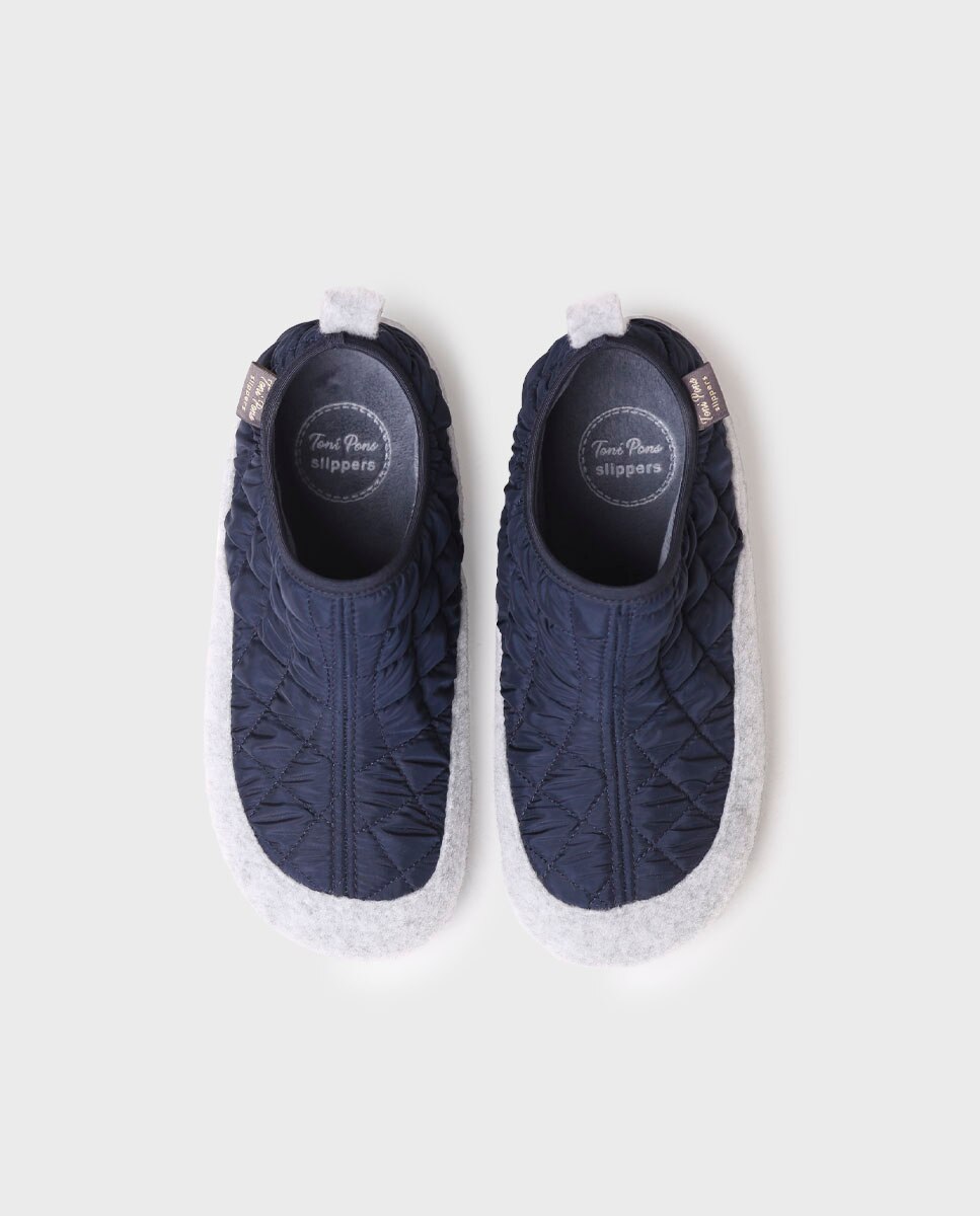 Pantufas Fechadas de Tecido Acolchoado Azul-marinho-3