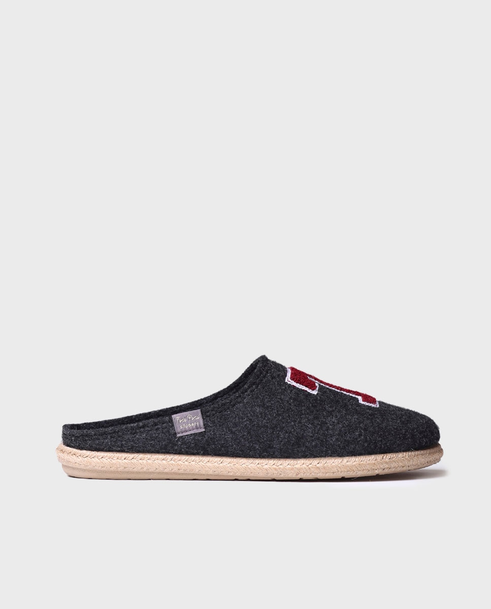 Pantufas de Feltro com Bordado Cinzento-escuro-1