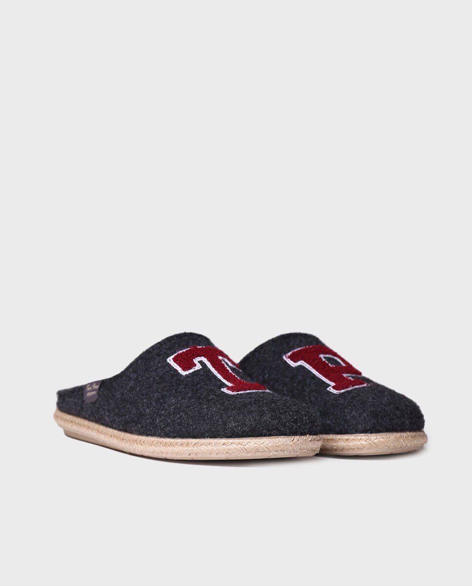 Pantufas de Feltro com Bordado Cinzento-escuro-2