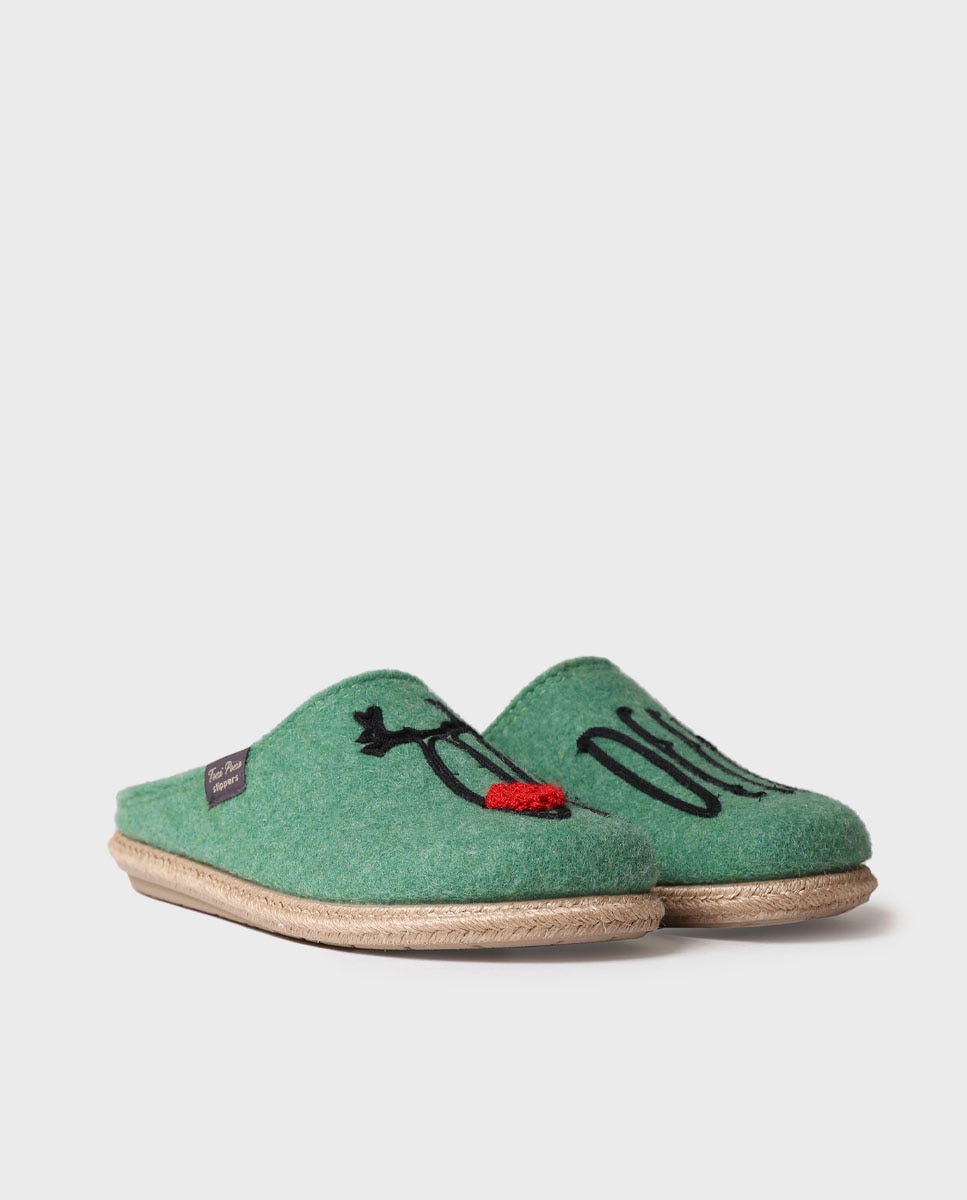 Pantufas Abertas de Feltro com Sola Antiderrapante Verde-2