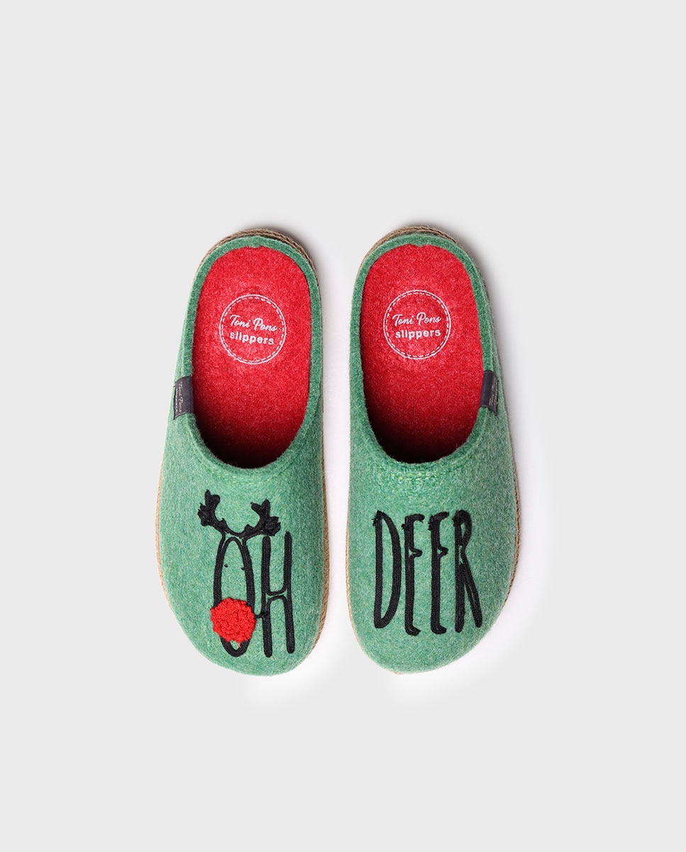 Pantufas Abertas de Feltro com Sola Antiderrapante Verde-3