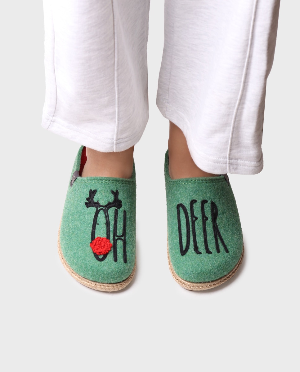 Pantufas Abertas de Feltro com Sola Antiderrapante Verde-4