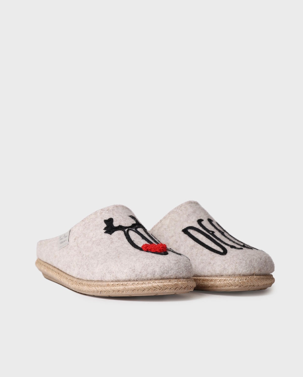 Pantufas Abertas de Feltro com Sola Antiderrapante Cru-2