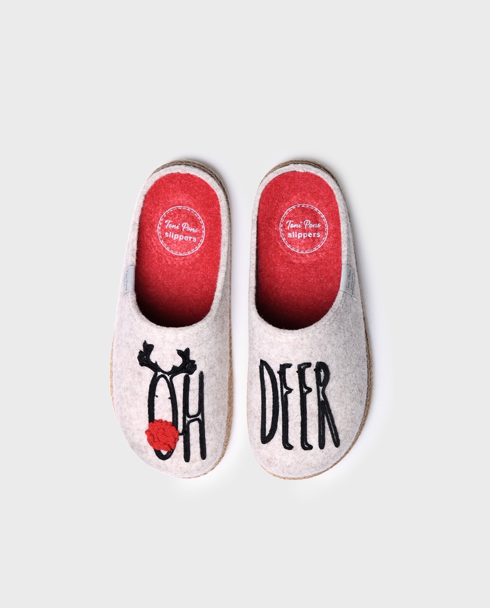 Pantufas Abertas de Feltro com Sola Antiderrapante Cru-3