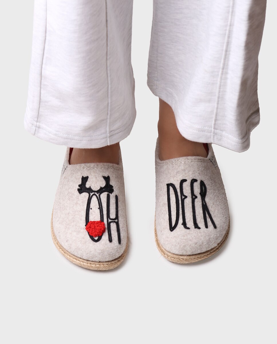 Pantufas Abertas de Feltro com Sola Antiderrapante Cru-4