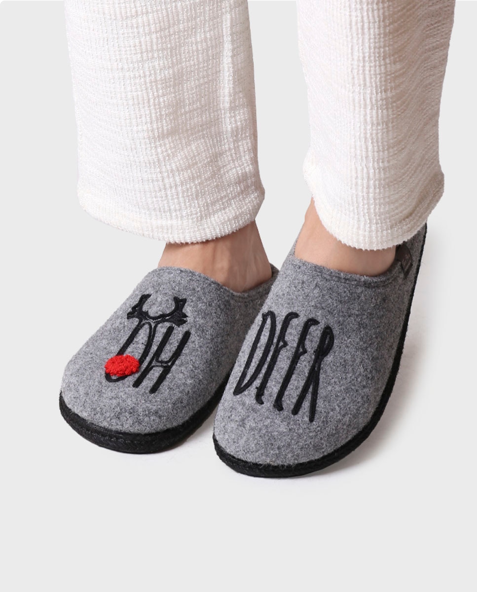 Pantufas Abertas de Tecido Cinzento-4