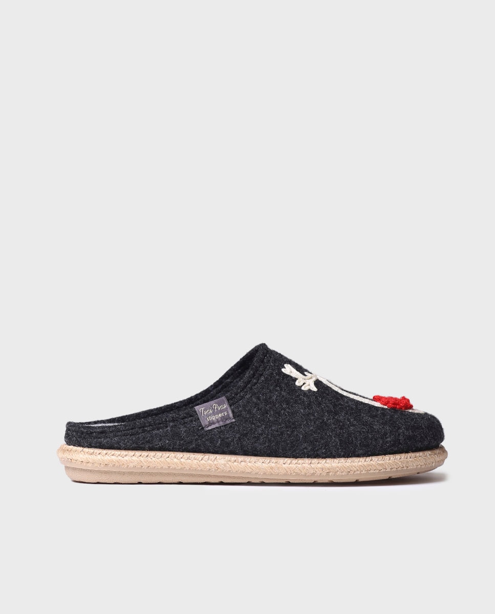 Pantufas Abertas de Tecido Preto-1