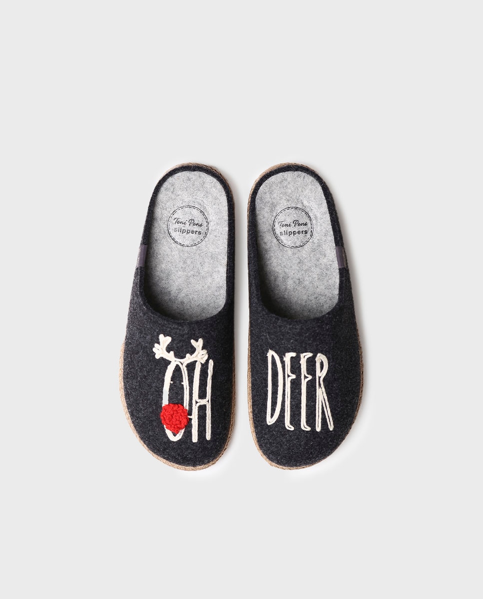Pantufas Abertas de Tecido Preto-3