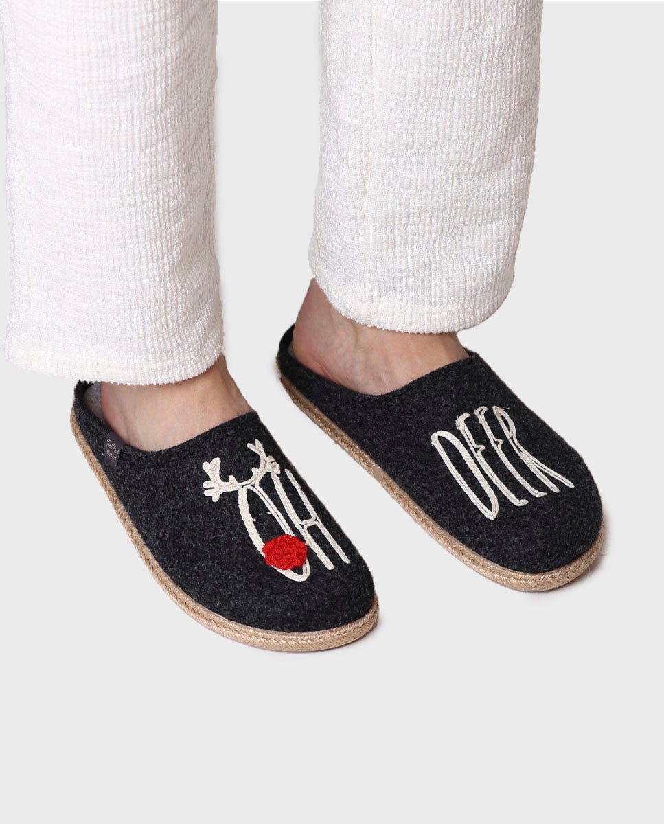 Pantufas Abertas de Tecido Preto-4