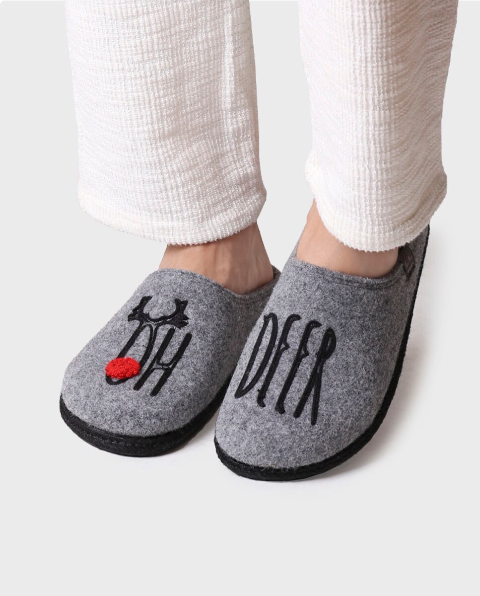 Pantufas Abertas de Tecido Cinzento-4