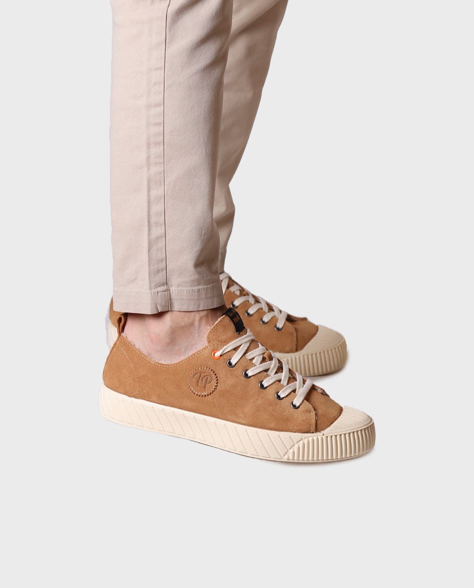 Sapatilhas de Camurça e Tecido Transpirável Castanho-claro-4