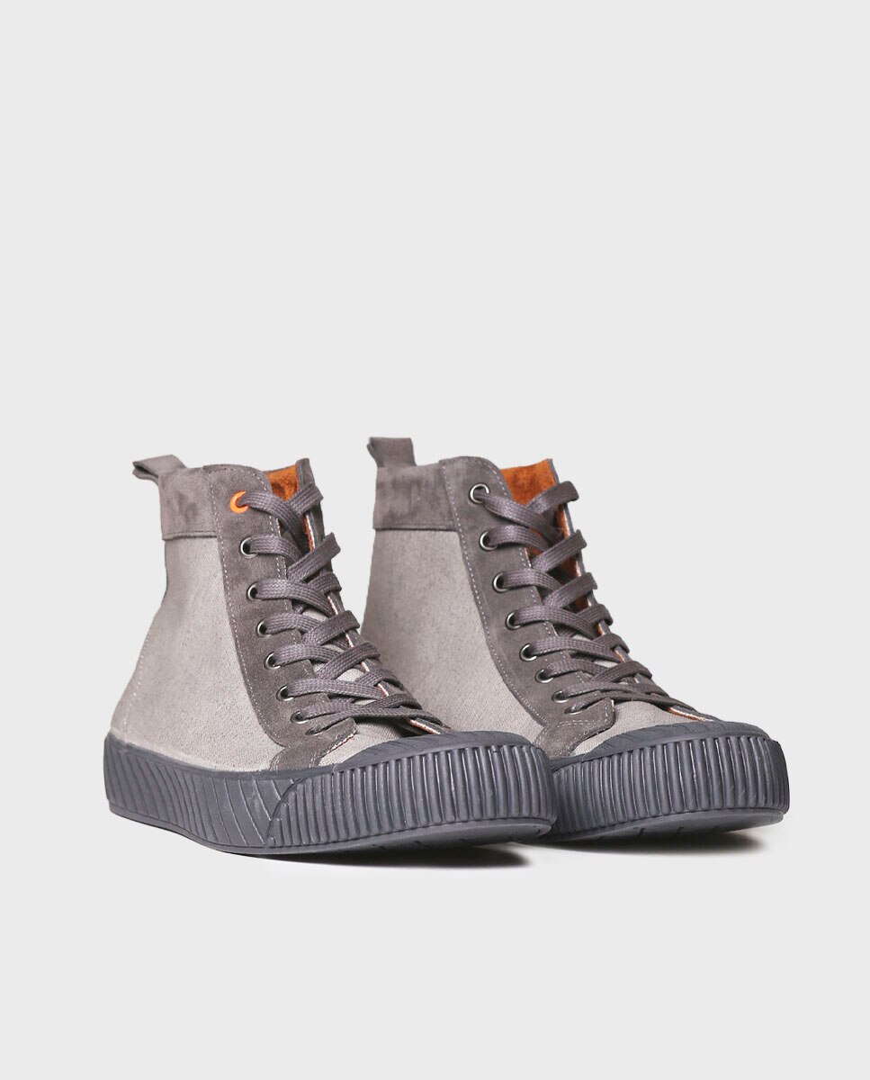 Sapatilhas de Camurça e Tecido Transpirável Cinzento-2