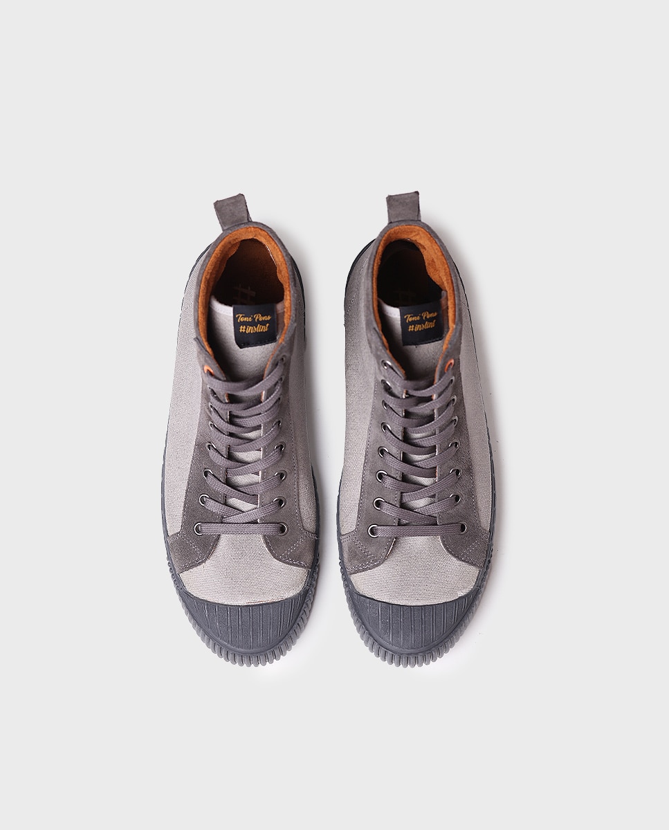 Sapatilhas de Camurça e Tecido Transpirável Cinzento-3