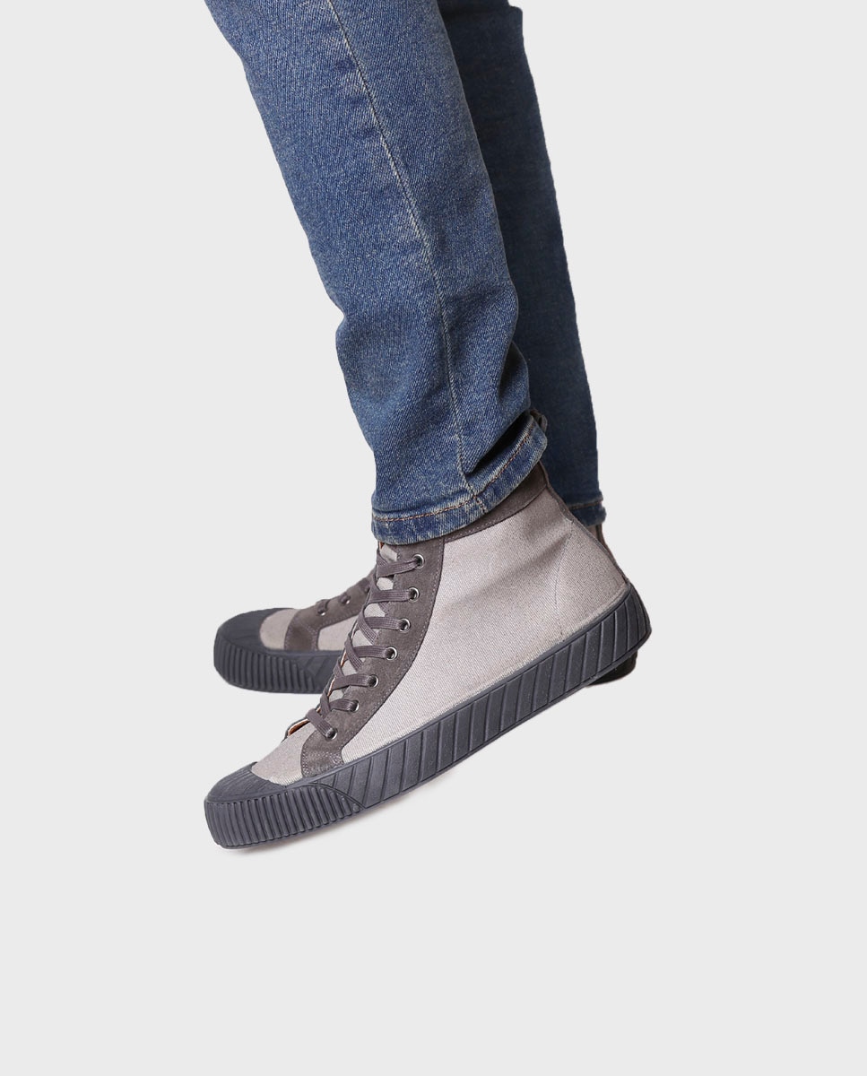 Sapatilhas de Camurça e Tecido Transpirável Cinzento-4