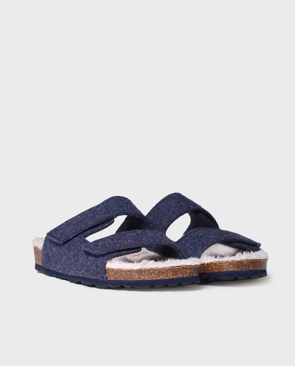 Pantufas Abertas de Feltro com Sola Antiderrapante Azul-marinho-2