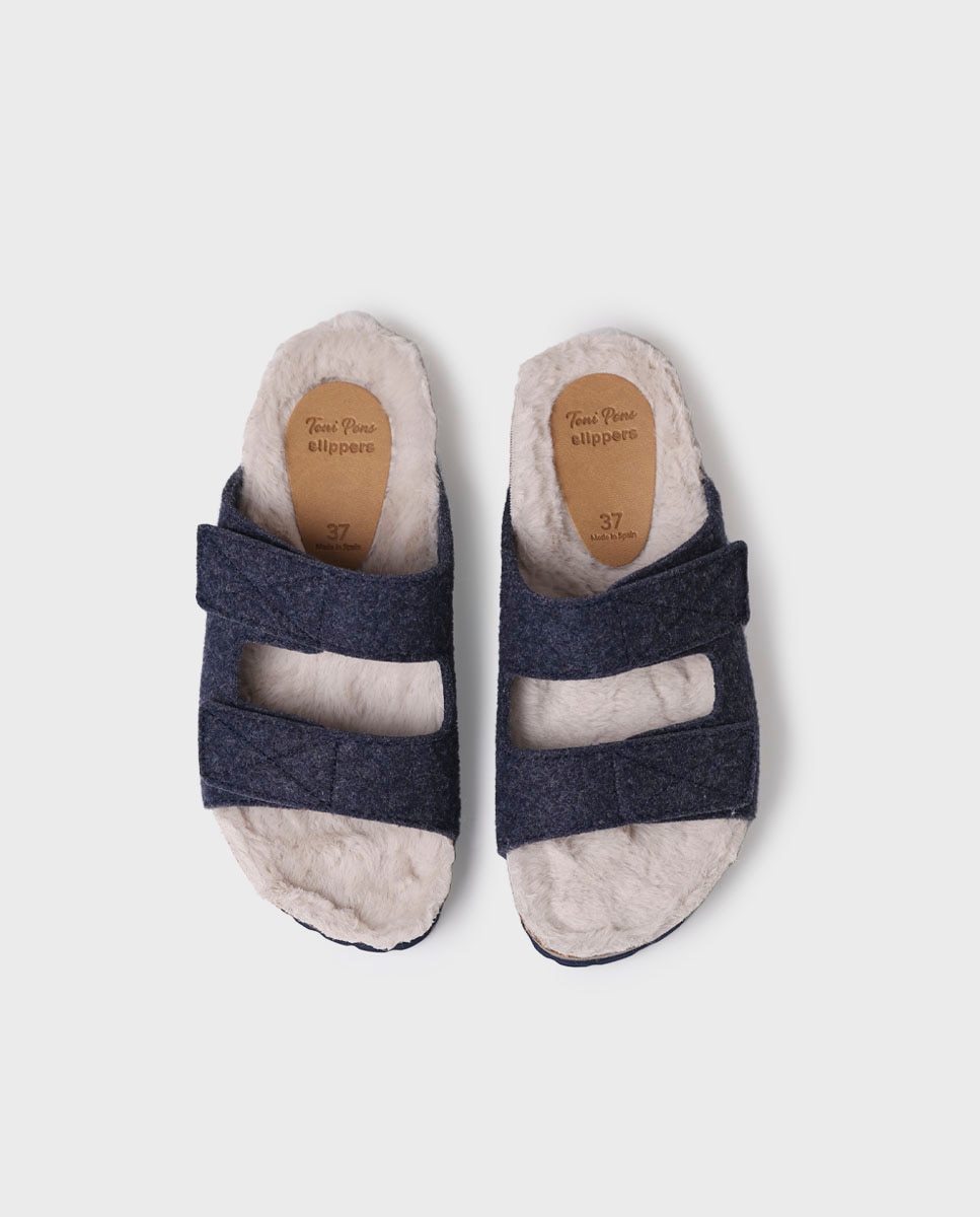 Pantufas Abertas de Feltro com Sola Antiderrapante Azul-marinho-3