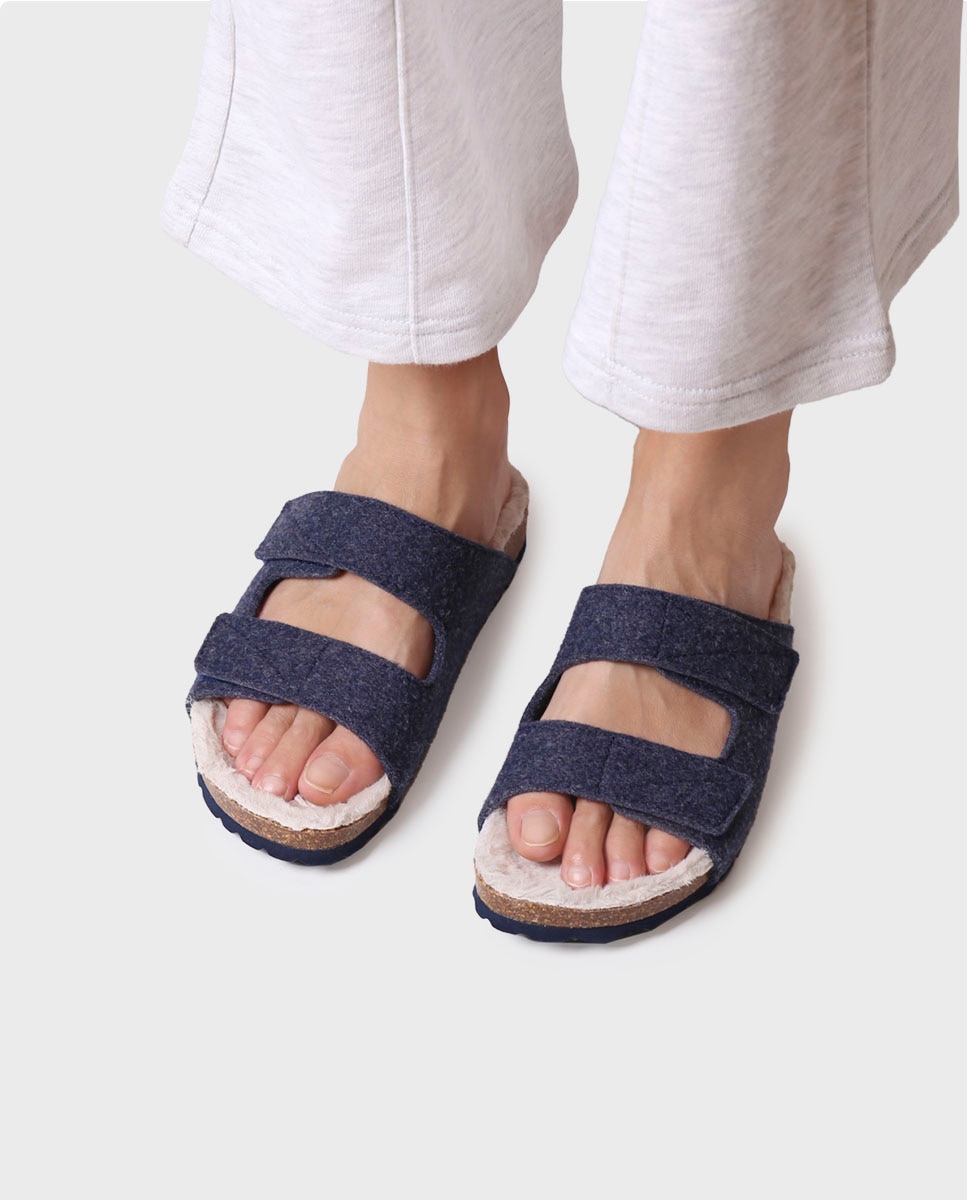 Pantufas Abertas de Feltro com Sola Antiderrapante Azul-marinho-4
