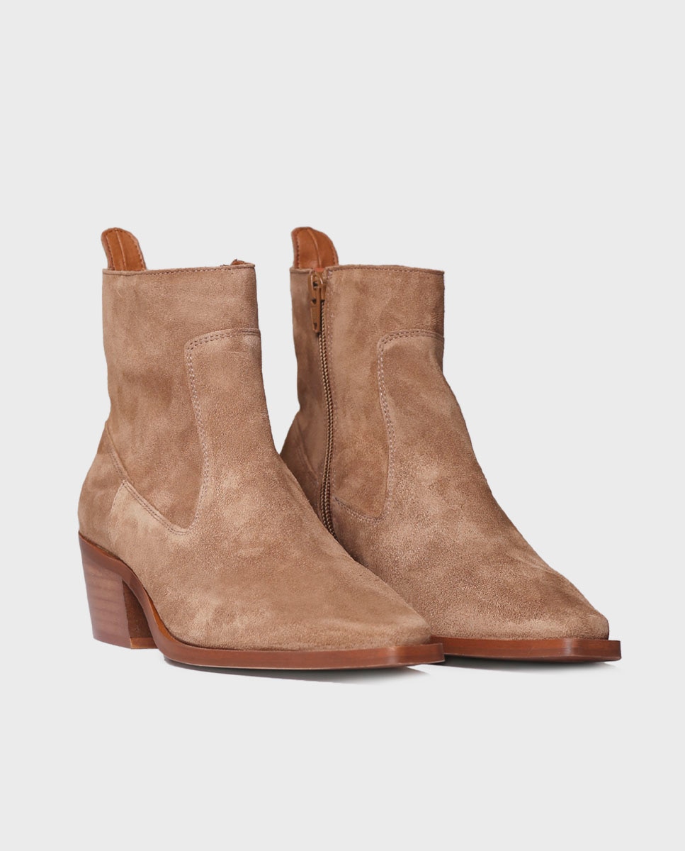 Botins de Camurça com Fecho Zip Castanho-2