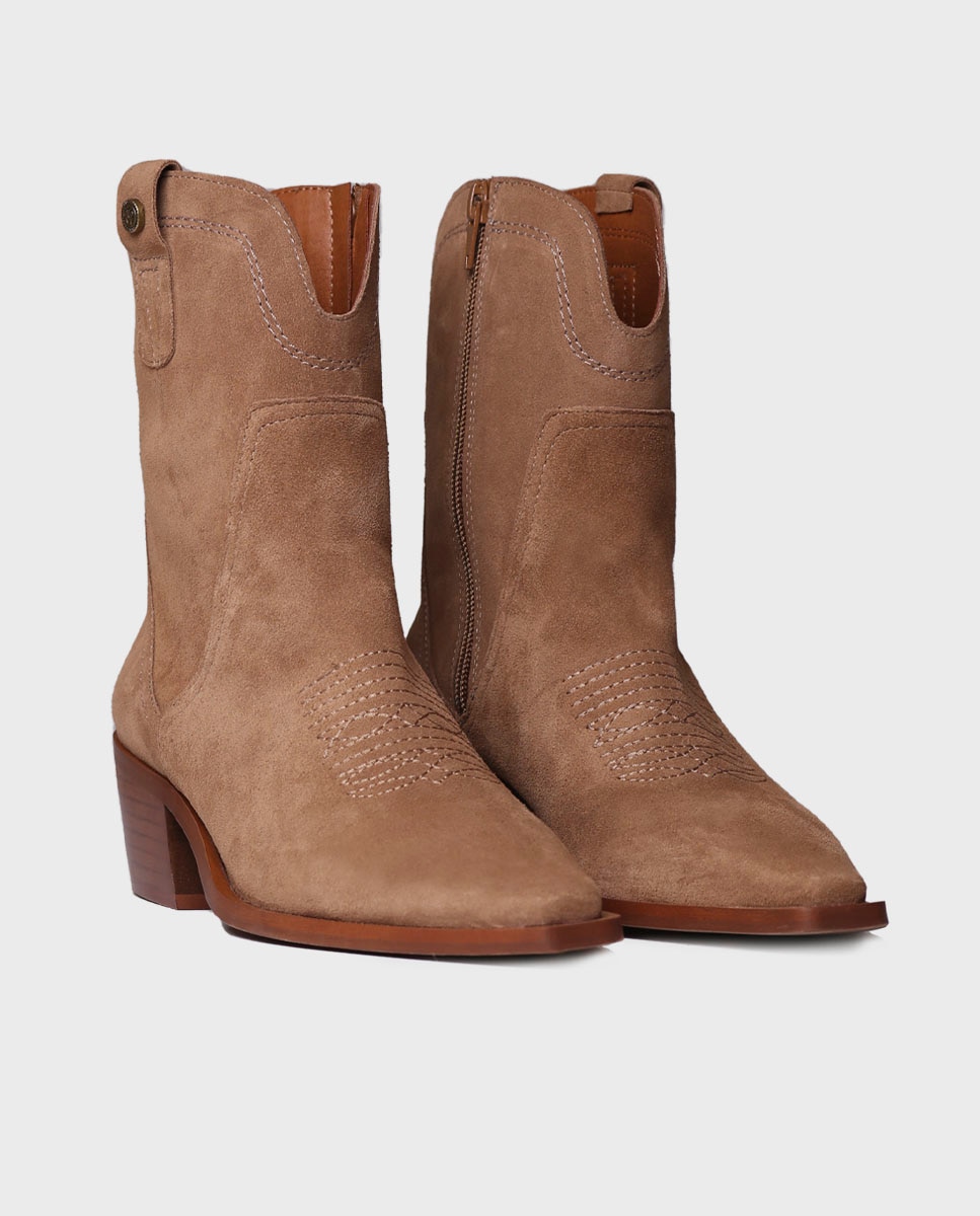 Botins de Camurça com Fecho Zip Castanho-2