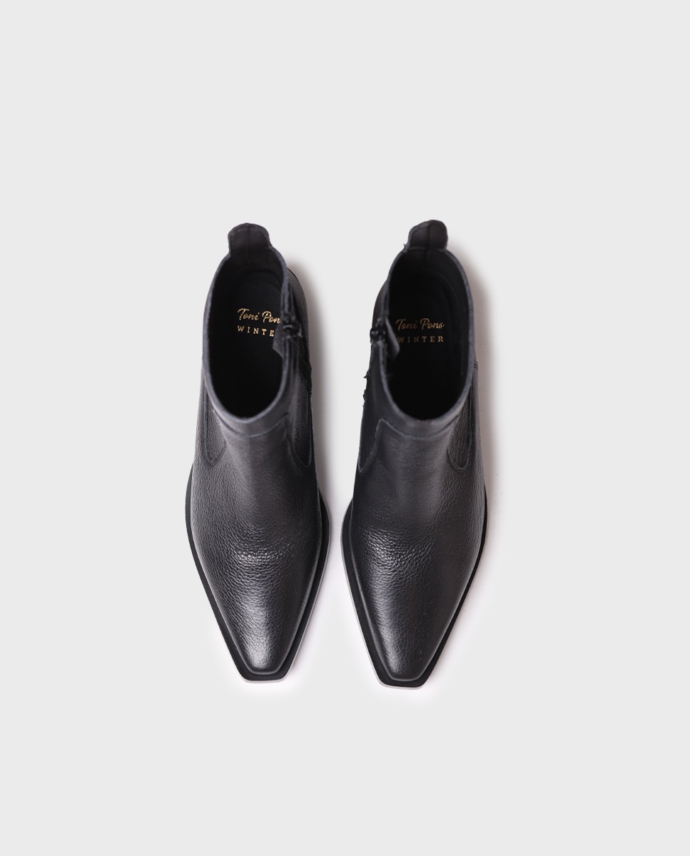 Botins de Pele com Fecho Zip Preto-3