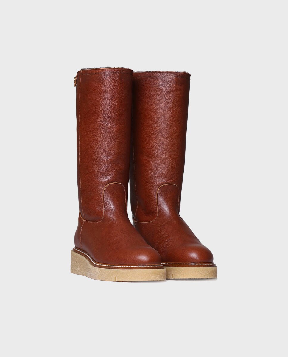 Botas de Pele com Plataforma Castanho-claro-2