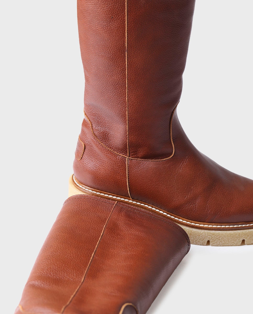 Botas de Pele com Plataforma Castanho-claro-3