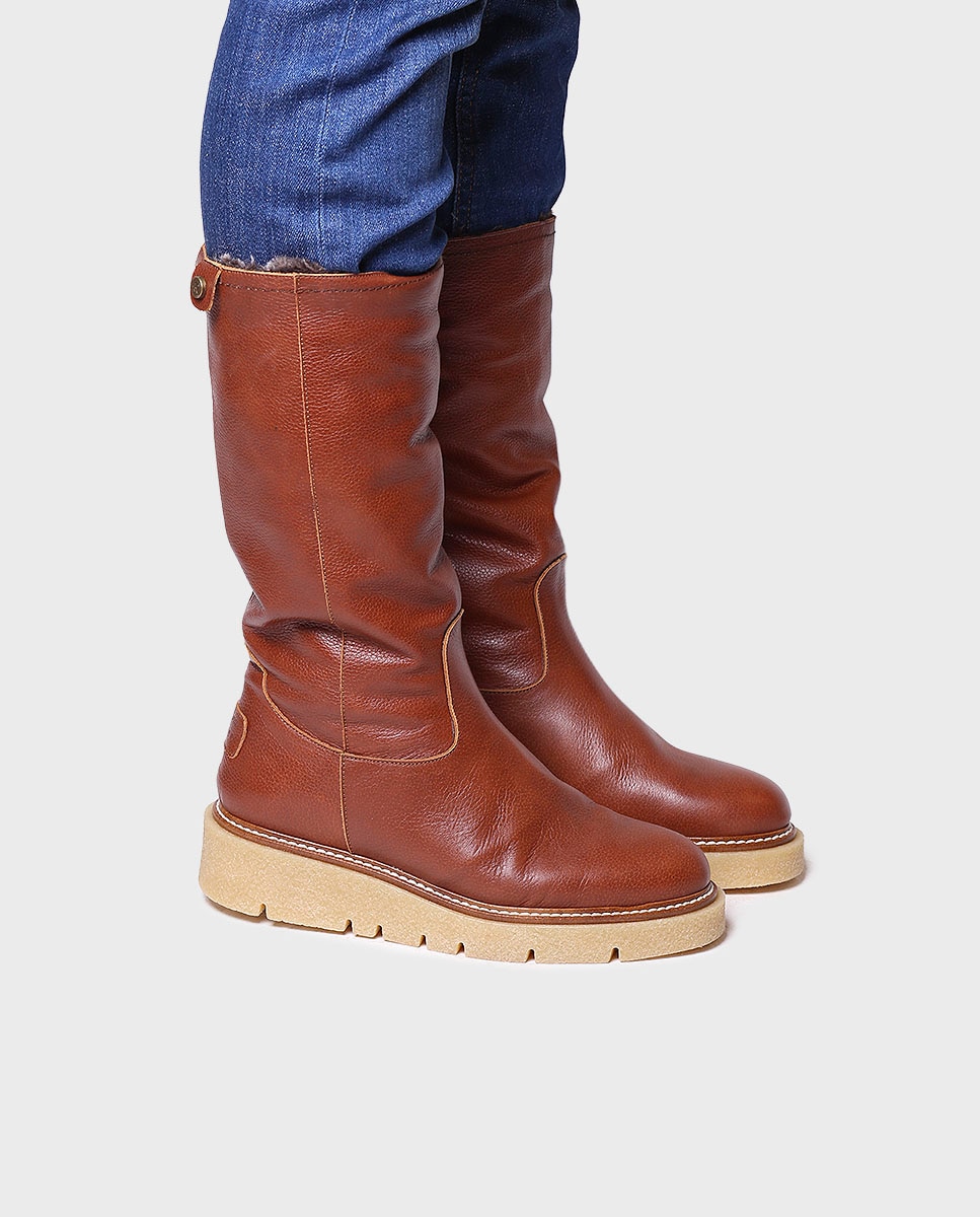 Botas de Pele com Plataforma Castanho-claro-4