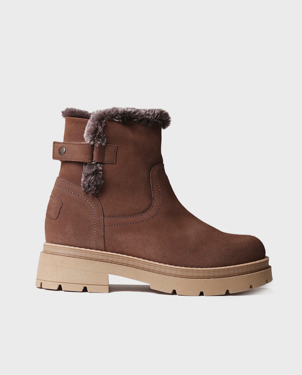 Botins de Camurça com Pelo Sintético Taupe-1