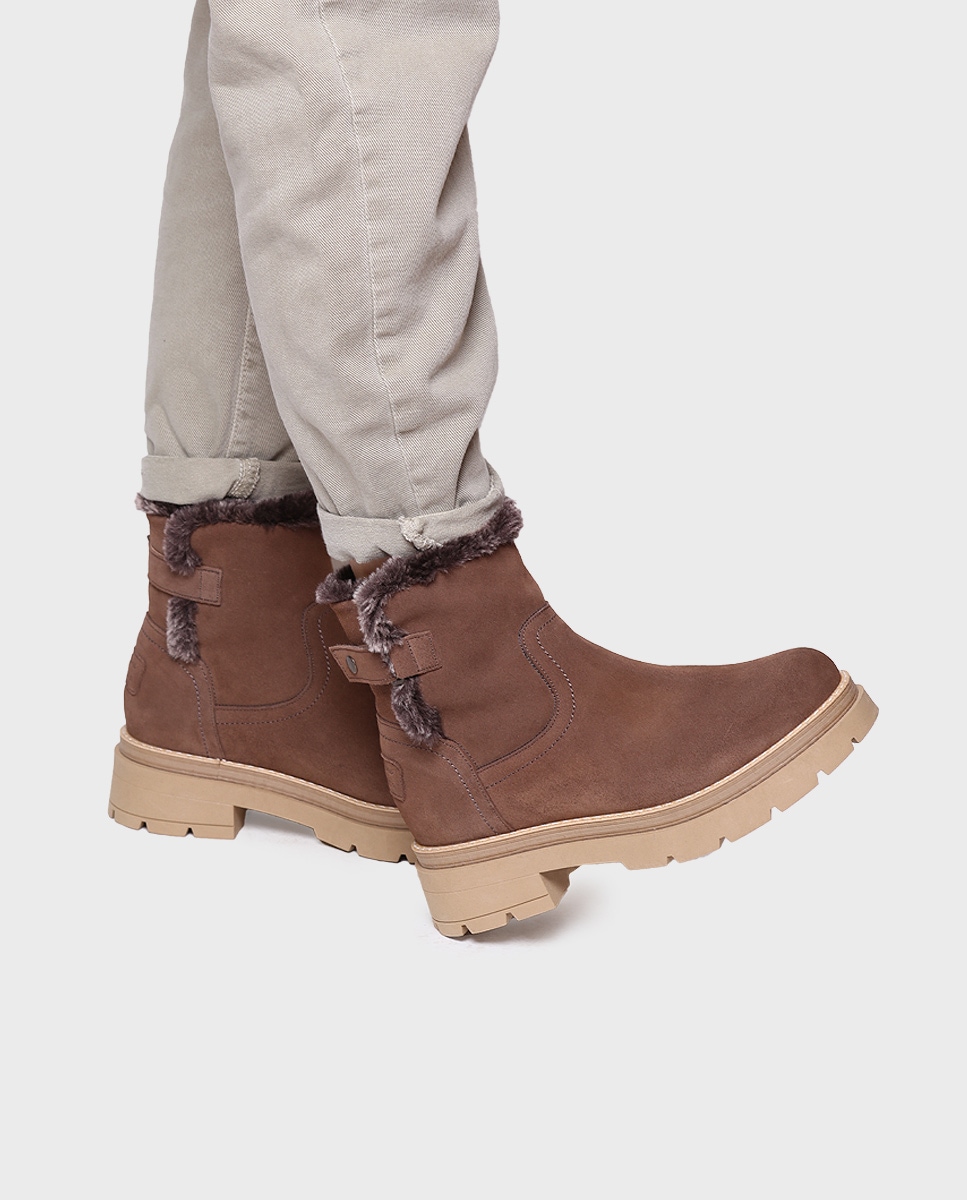 Botins de Camurça com Pelo Sintético Taupe-4