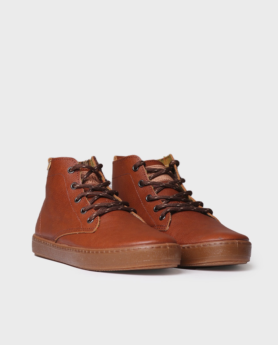 Botins de Pele com Atacadores Castanho-2