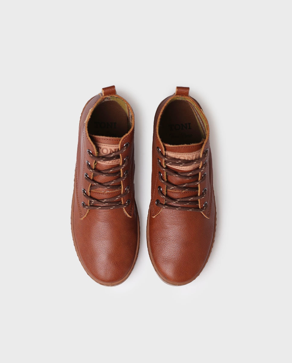 Botins de Pele com Atacadores Castanho-3