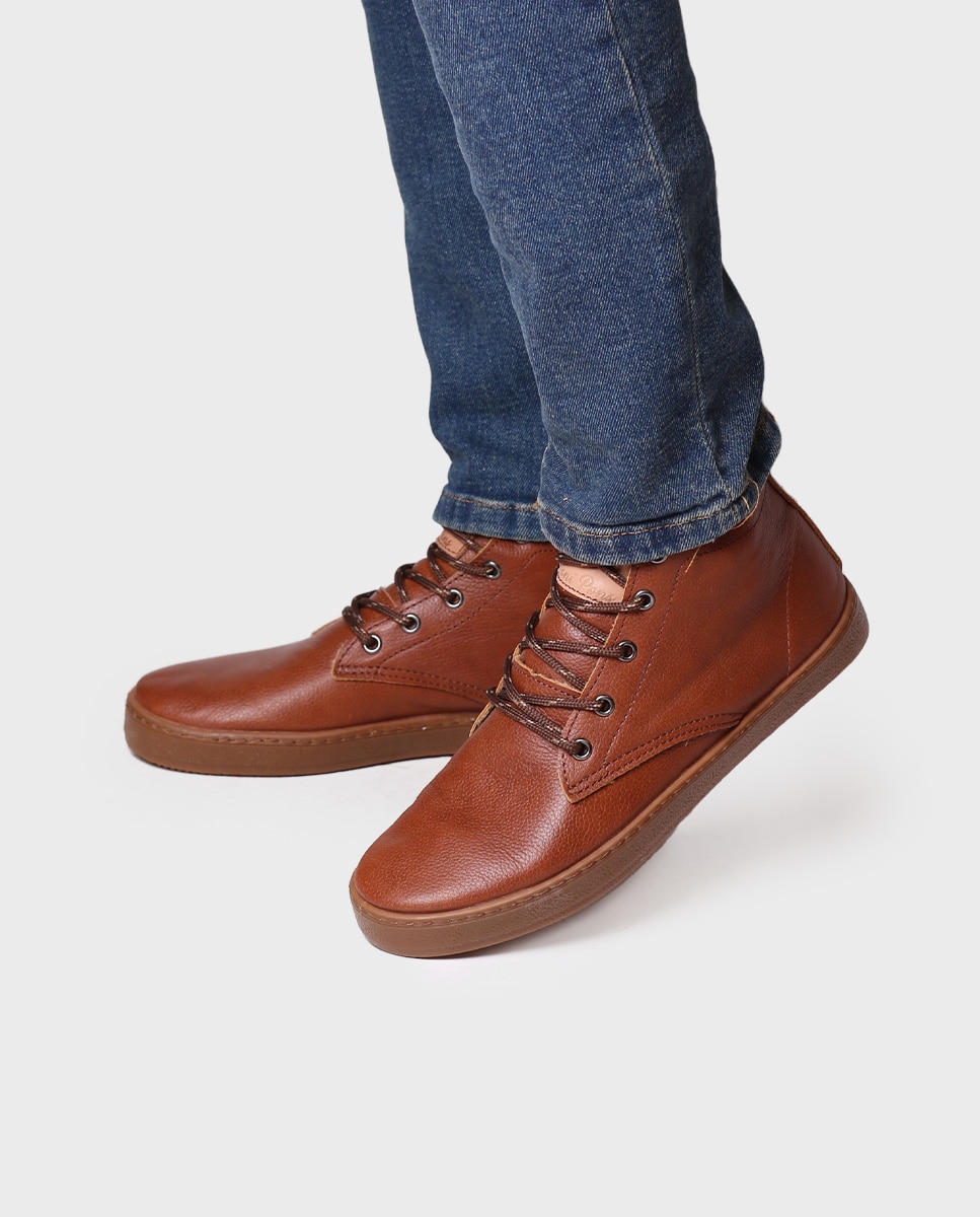 Botins de Pele com Atacadores Castanho-4