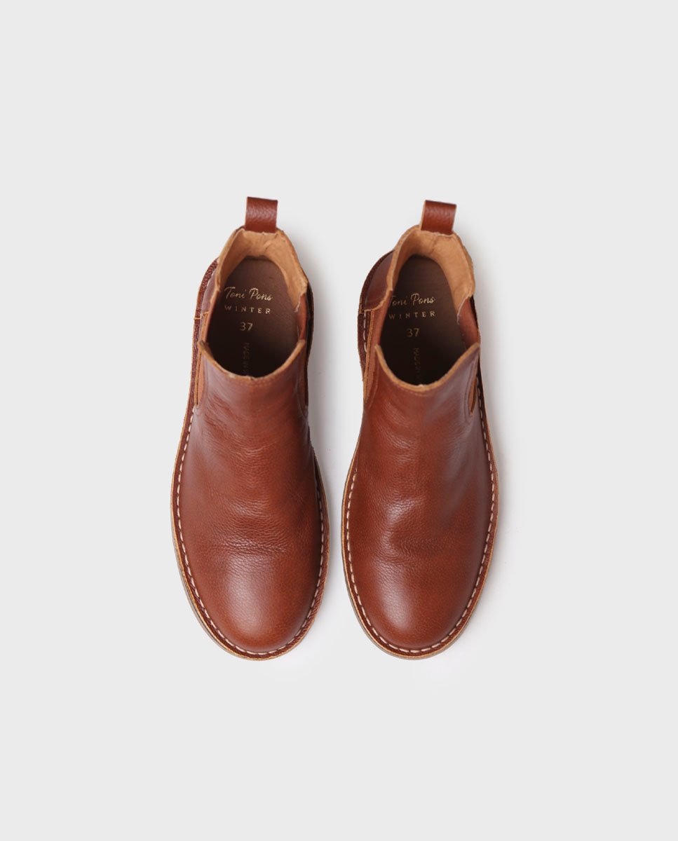 Botins de Pele com Elásticos Castanho-claro-3