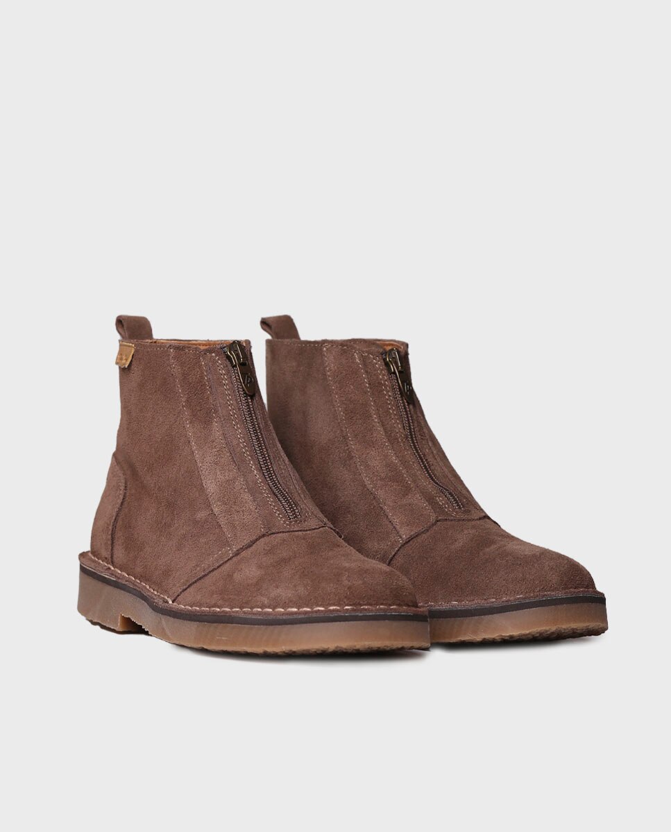 Botins de Camurça com Fecho Zip Taupe-2