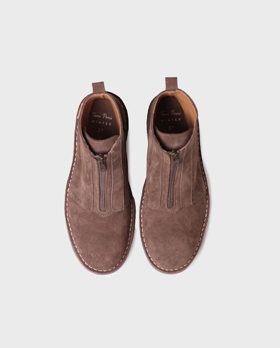 Botins de Camurça com Fecho Zip Taupe-3
