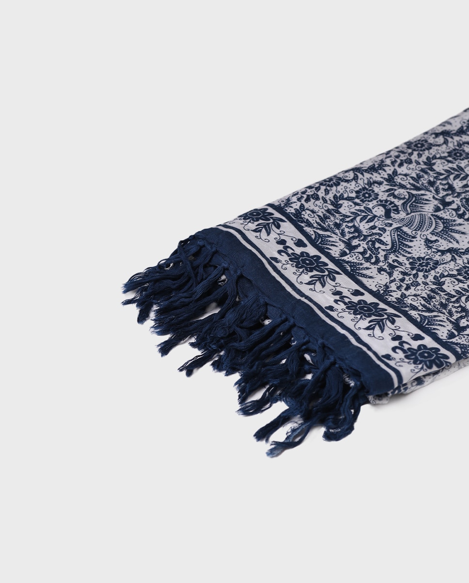Écharpe com Estampado Floral Azul / Branco-2