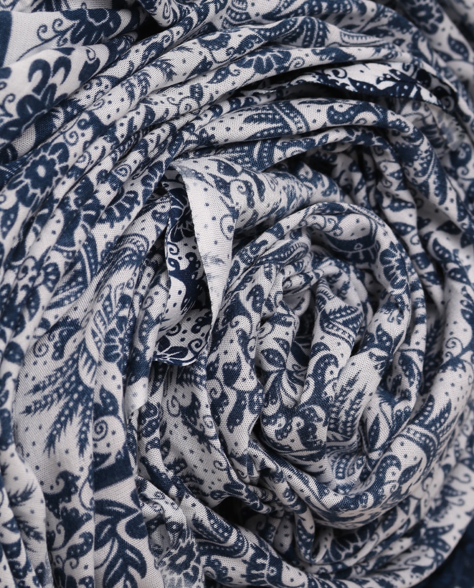 Écharpe com Estampado Floral Azul / Branco-3