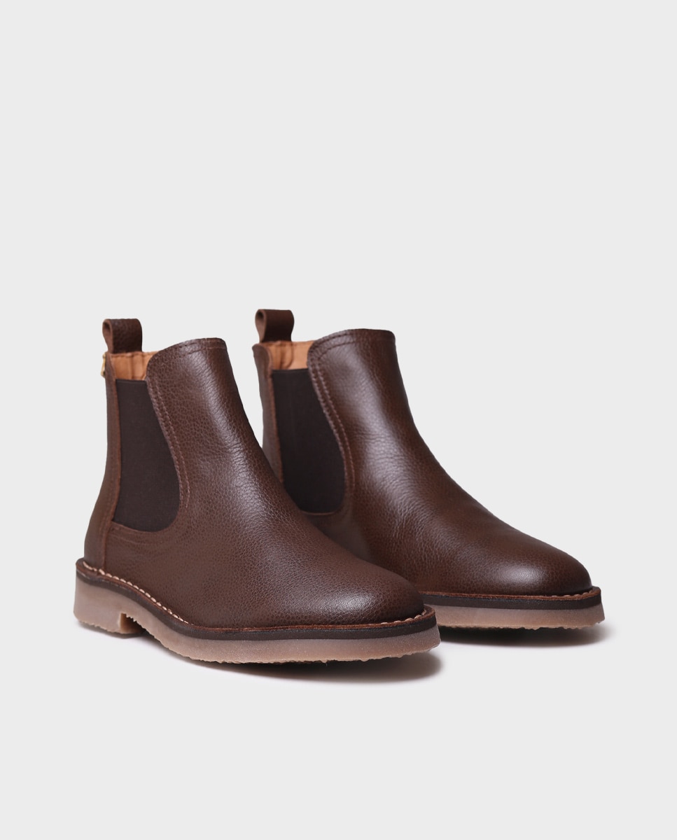 Botins de Pele com Elásticos Castanho-2