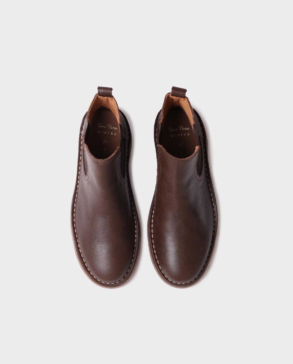 Botins de Pele com Elásticos Castanho-3